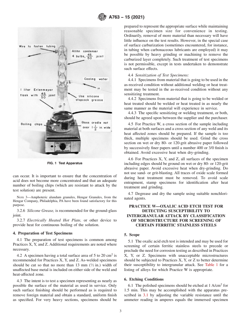 ASTM A763-15(2021) - Standard Practices for  Detecting Susceptibility to Intergranular Attack in Ferritic Stainless Steels