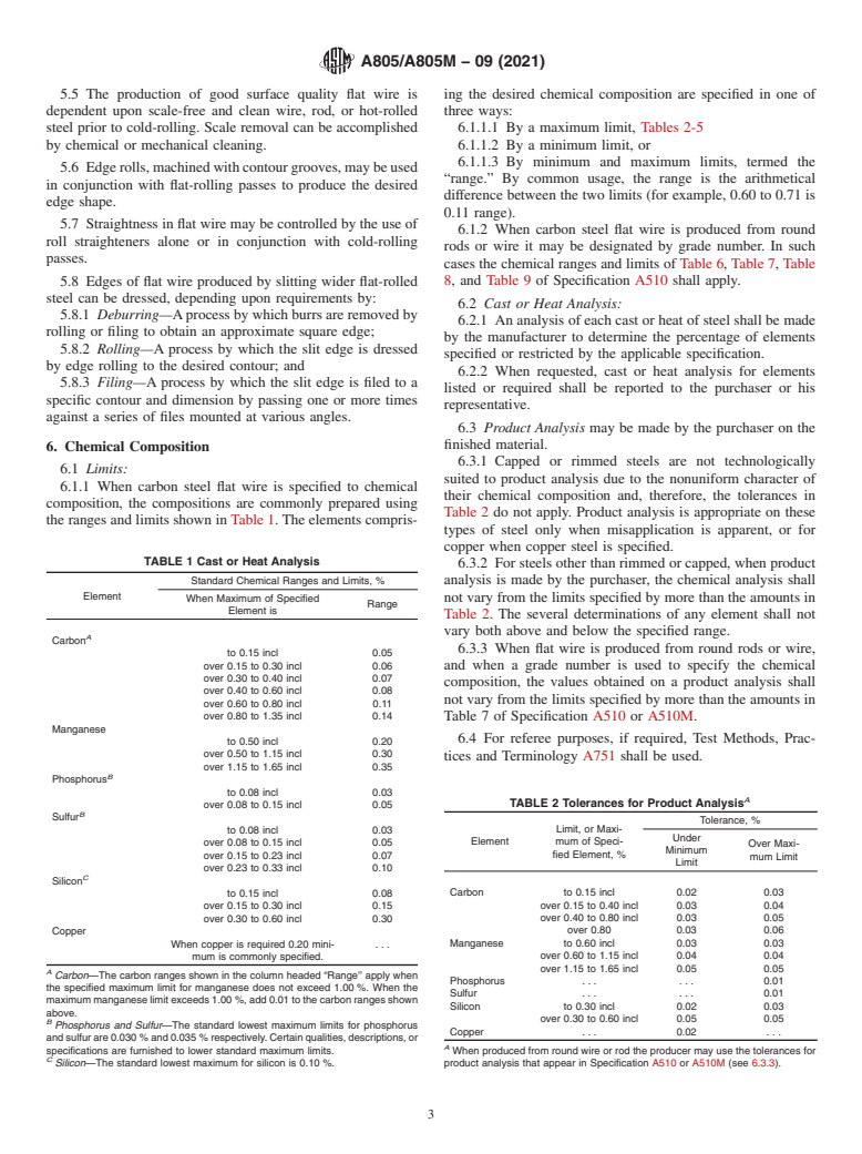 ASTM A805/A805M-09(2021) - Standard Specification for  Steel, Flat Wire, Carbon, Cold-Rolled