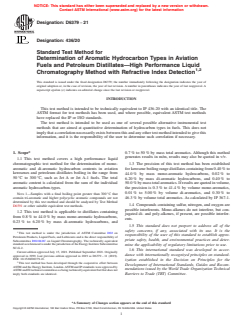 ASTM D6379-21 - Standard Test Method for  Determination of Aromatic Hydrocarbon Types in Aviation Fuels   and Petroleum Distillates—High Performance Liquid Chromatography   Method with Refractive Index Detection
