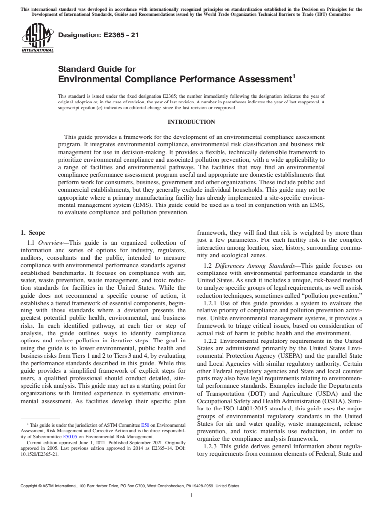 ASTM E2365-21 - Standard Guide for  Environmental Compliance Performance Assessment
