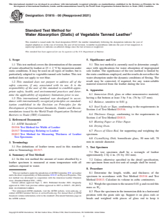 ASTM D1815-00(2021) ASTM D1815-00(2021) - Standard Test Method for Water Absorption (Static) of Vegetable Tanned Leather - Page 1 preview
