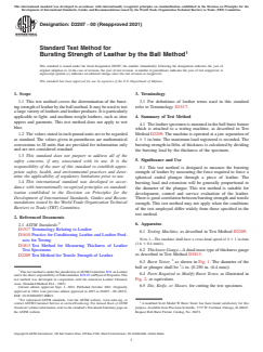 ASTM D2207-00(2021) ASTM D2207-00(2021) - Standard Test Method for Bursting Strength of Leather by the Ball Method - Page 1 preview