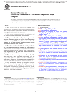 ASTM E2914/E2914M-21 ASTM E2914/E2914M-21 - Standard Practice for Ultrasonic Extraction of Lead from Composited Wipe Samples - Page 1 preview