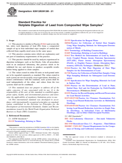 ASTM E2913/E2913M-21 ASTM E2913/E2913M-21 - Standard Practice for Hotplate Digestion of Lead from Composited Wipe Samples - Page 1 preview