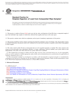 ASTM E2913/E2913M-21 REDLINE ASTM E2913/E2913M-21 - Standard Practice for Hotplate Digestion of Lead from Composited Wipe Samples - Page 1 preview