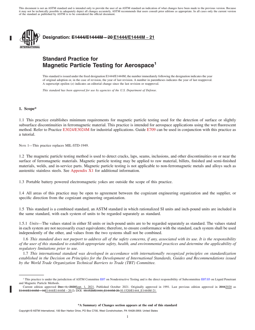 REDLINE ASTM E1444/E1444M-21 - Standard Practice for  Magnetic Particle Testing for Aerospace