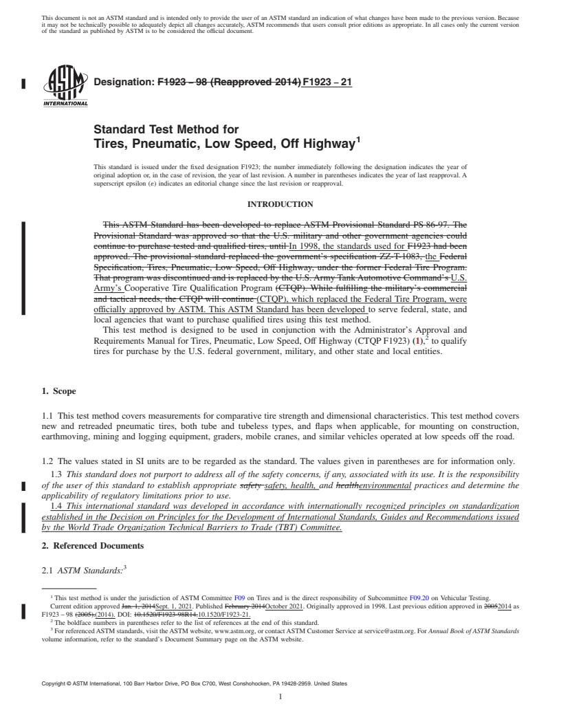 REDLINE ASTM F1923-21 - Standard Test Method for  Tires, Pneumatic, Low Speed, Off Highway