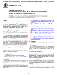 ASTM C1916-21 ASTM C1916-21 - Standard Specification for Flexible Protective Jackets Made of Modified Asphalt/Butyl Rubber for Use over Thermal Insulation - Page 1 preview