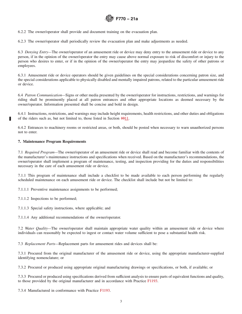REDLINE ASTM F770-21a - Standard Practice for Ownership, Operation, Maintenance, and Inspection of Amusement  Rides and Devices