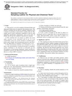 ASTM D2813-03(2021) ASTM D2813-03(2021) - Standard Practice for Sampling Leather for Physical and Chemical Tests - Page 1 preview