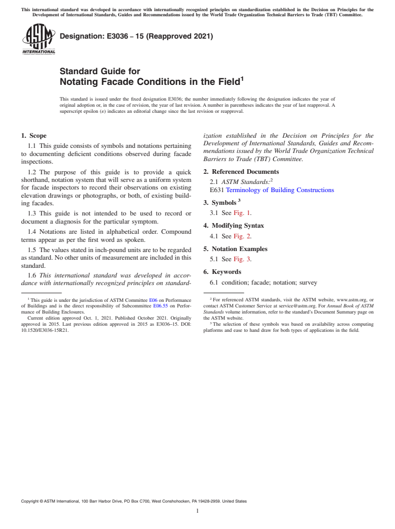 ASTM E3036-15(2021) - Standard Guide for Notating Facade Conditions in the Field