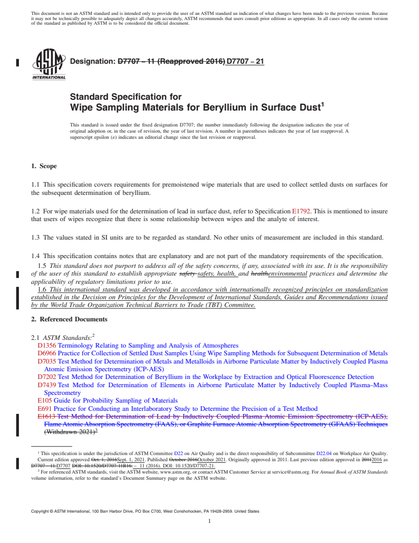 REDLINE ASTM D7707-21 - Standard Specification for  Wipe Sampling Materials for Beryllium in Surface Dust