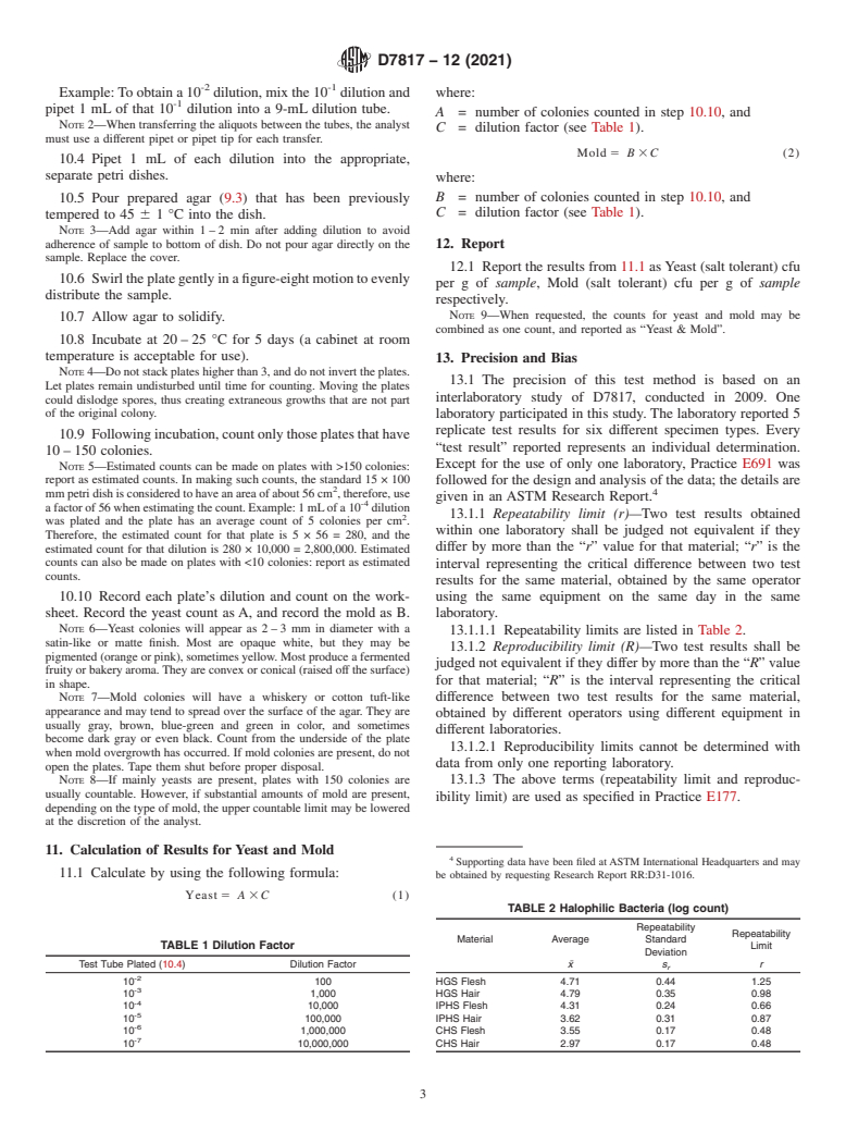 ASTM D7817-12(2021) - Standard Test Method for Enumeration of Yeast and Mold in Raceway Brine, Brine-Cured  Hides and Skins