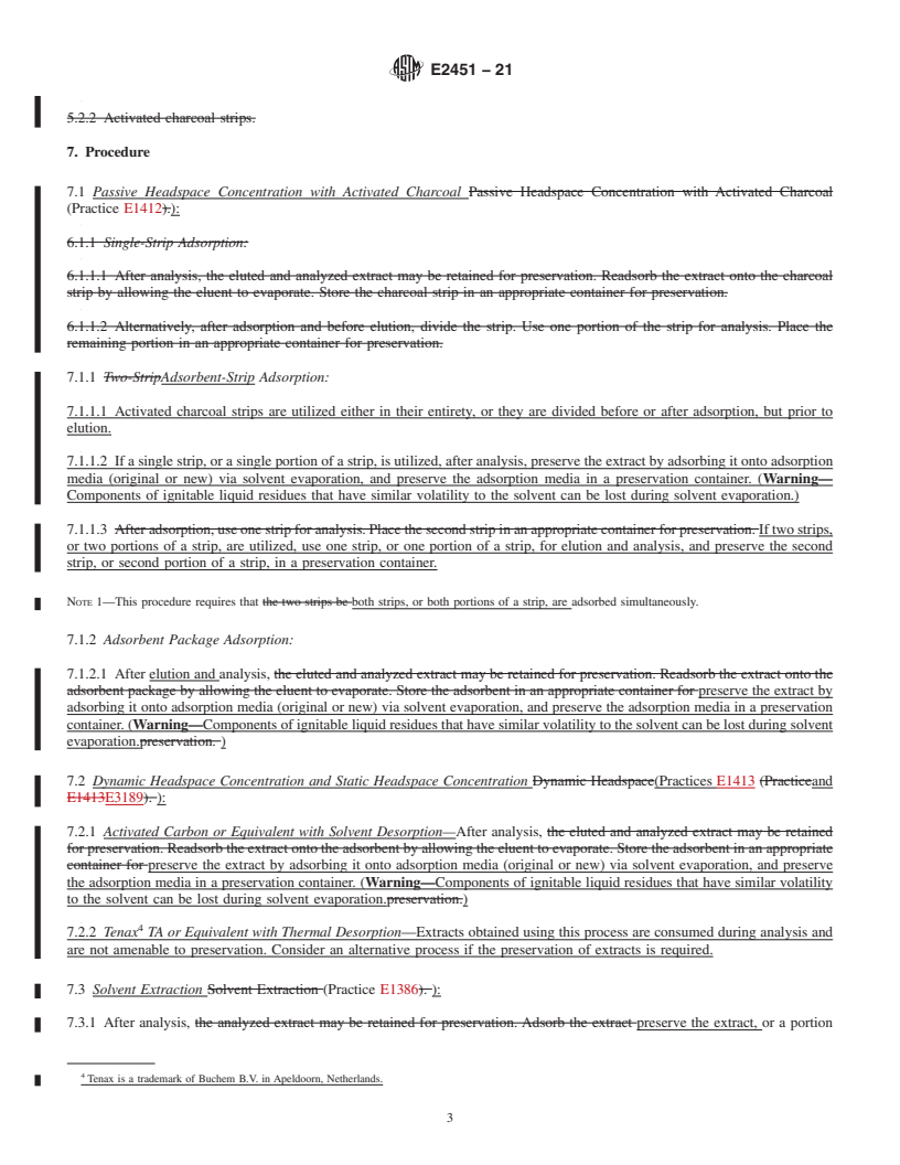 REDLINE ASTM E2451-21 - Standard Practice for  Preserving Ignitable Liquids and Ignitable Liquid Residue Extracts  from Fire Debris Samples