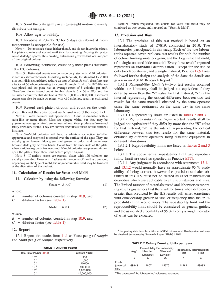 ASTM D7819-12(2021) - Standard Test Method for Enumeration of Yeast and Mold on Fresh (Uncured) Hides and  Skins