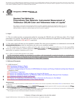 ASTM D7133-21 REDLINE ASTM D7133-21 - Standard Test Method for Polyurethane Raw Materials: Instrumental Measurement of Tristimulus CIELAB Color and Yellowness Index of Liquids - Page 1 preview