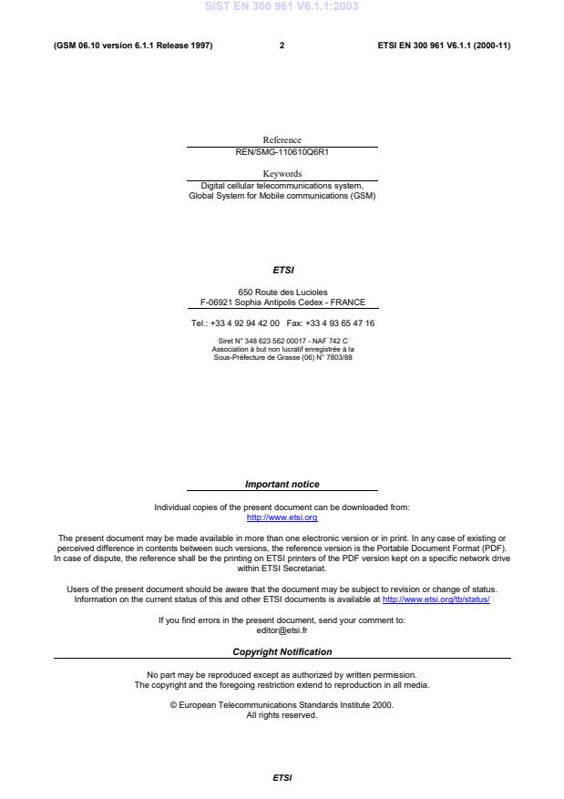 SIST EN 300 961 V6.1.1:2003 SIST EN 300 961 V6.1.1:2003 - Page 4 preview