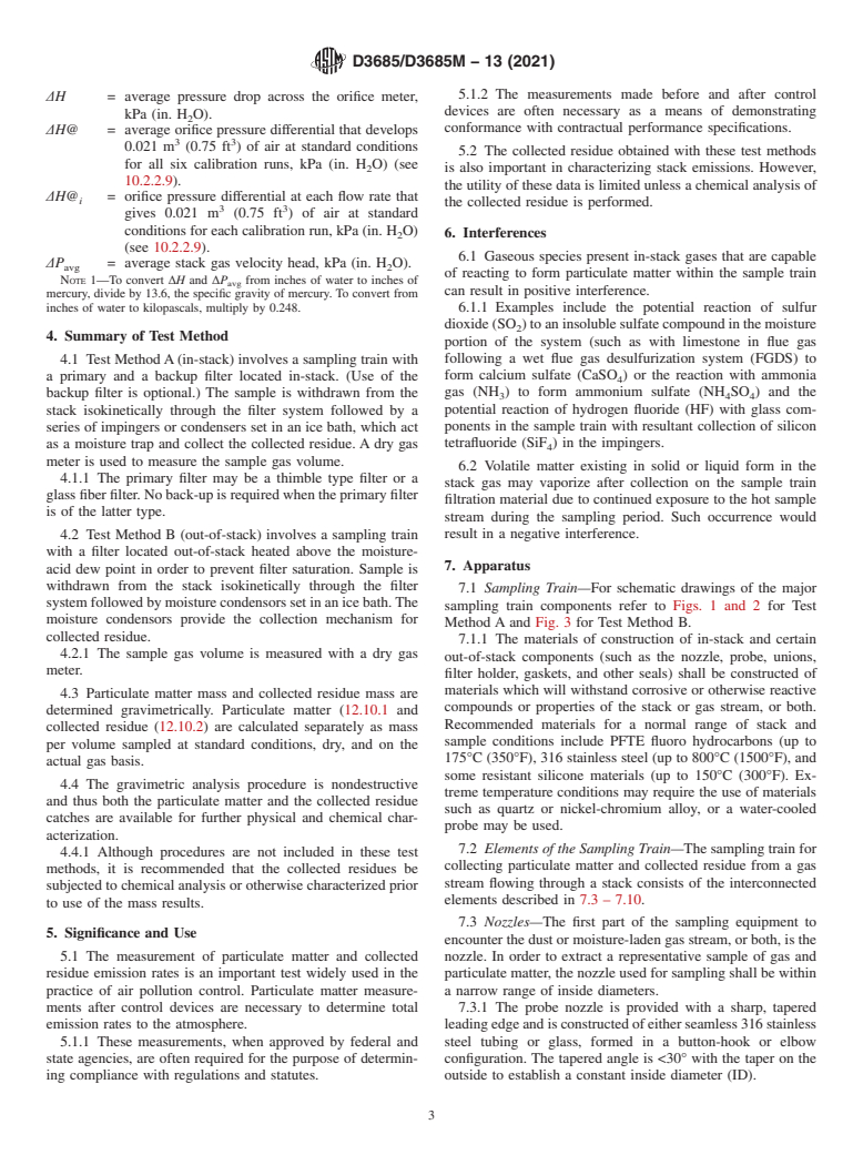 ASTM D3685/D3685M-13(2021) - Standard Test Methods for  Sampling and Determination of Particulate Matter in Stack Gases