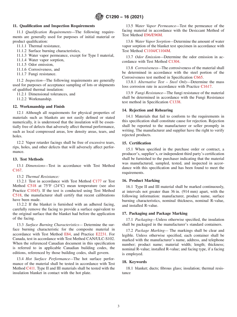 ASTM C1290-16(2021) - Standard Specification for Flexible Fibrous Glass Blanket Insulation Used to Externally  Insulate HVAC Ducts