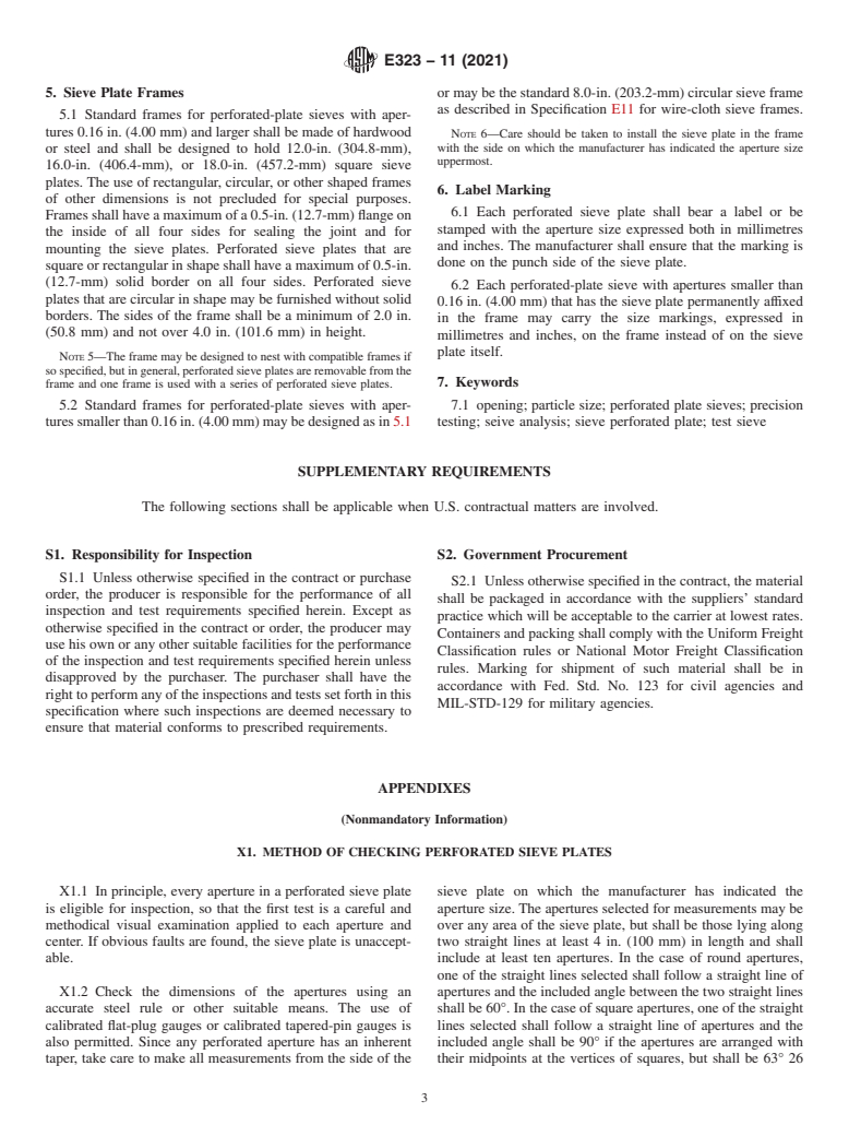 ASTM E323-11(2021) - Standard Specification for  Perforated-Plate Sieves for Testing Purposes