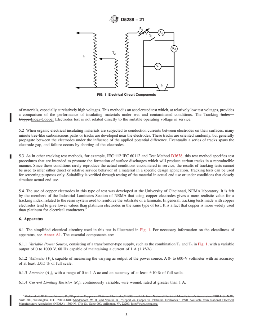 REDLINE ASTM D5288-21 - Standard Test Method for  Determining Tracking Index of Electrical Insulating Materials  Using Various Electrode Materials (Excluding Platinum)