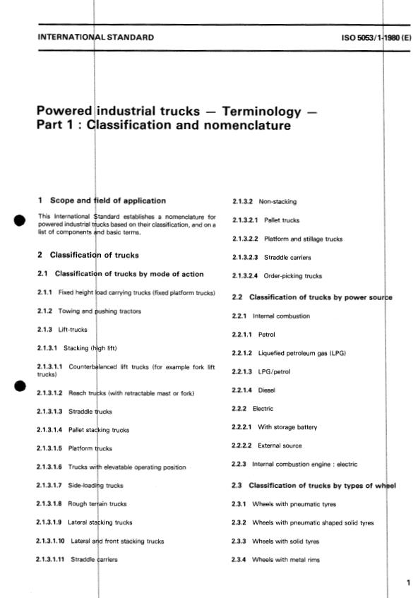 ISO 5053-1:1980 - Powered industrial trucks -- Terminology