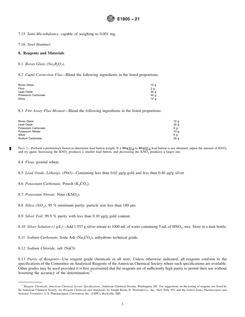 REDLINE ASTM E1805-21 - Standard Test Method for  Determination of Gold in Copper Concentrates by Fire Assay  Gravimetry