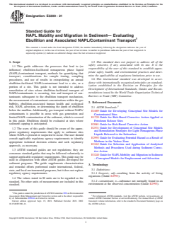 ASTM E3300-21 - Standard Guide for NAPL Mobility and Migration in Sediment— Evaluating  Ebullition and Associated NAPL/Contaminant Transport