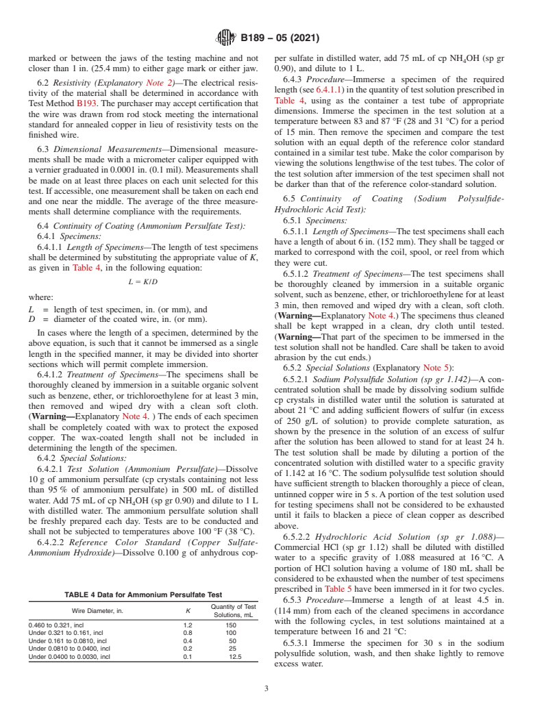 ASTM B189-05(2021) - Standard Specification for Lead-Coated and Lead-Alloy-Coated Soft Copper Wire for Electrical   Purposes