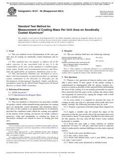 ASTM B137-95(2021) ASTM B137-95(2021) - Standard Test Method for Measurement of Coating Mass Per Unit Area on Anodically Coated Aluminum - Page 1 preview