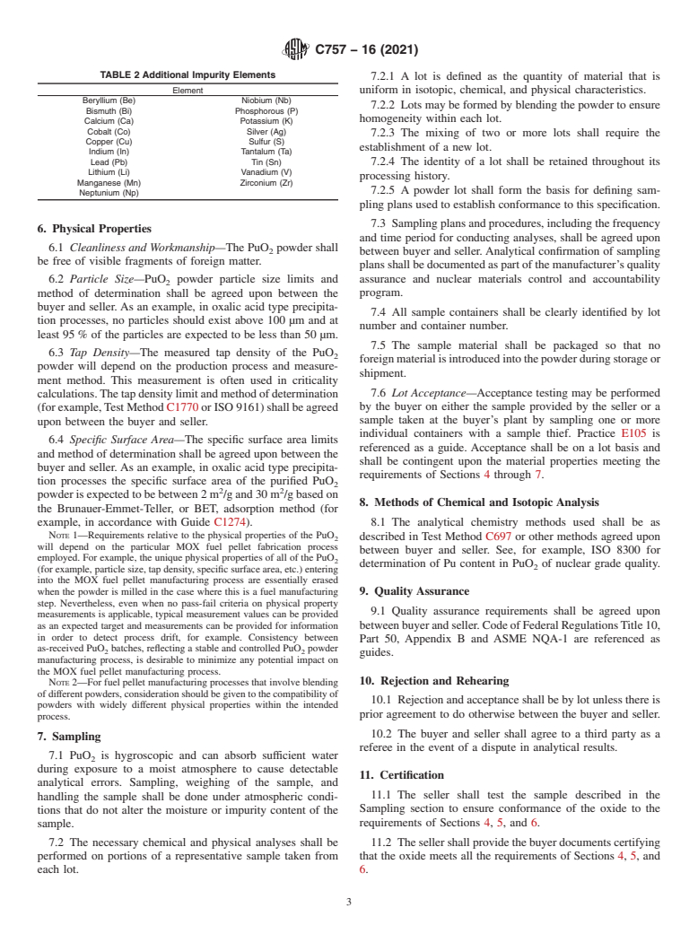 ASTM C757-16(2021) - Standard Specification for Nuclear-Grade Plutonium Dioxide Powder for Light Water Reactors