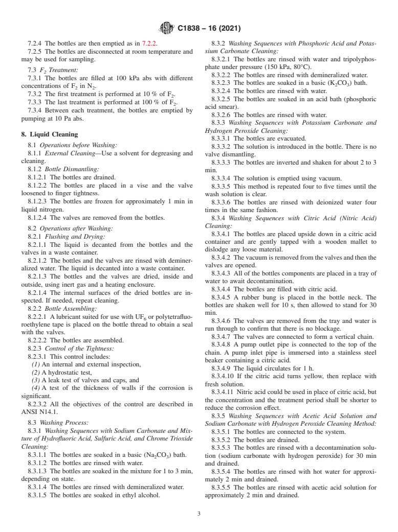 ASTM C1838-16(2021) - Standard Practice for Cleaning for 1S and 2S Bottles