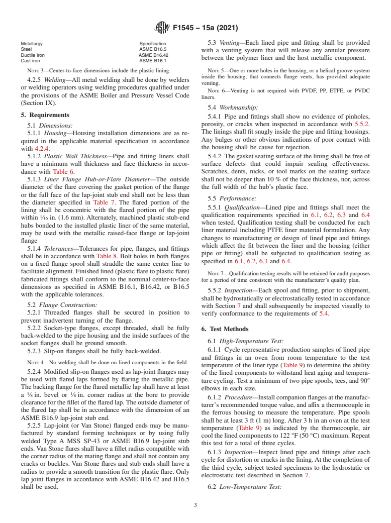ASTM F1545-15a(2021) - Standard Specification for  Plastic-Lined Ferrous Metal Pipe, Fittings, and Flanges