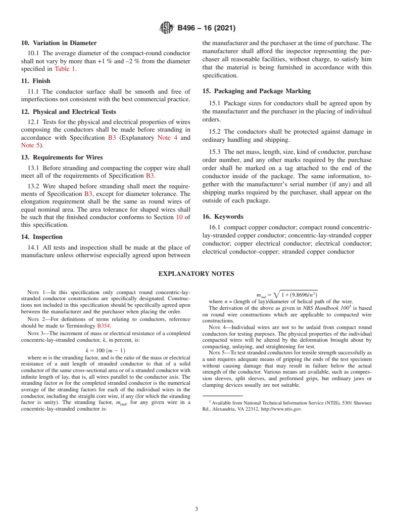 ASTM B496-16(2021) - Standard Specification for Compact Round Concentric-Lay-Stranded Copper Conductors