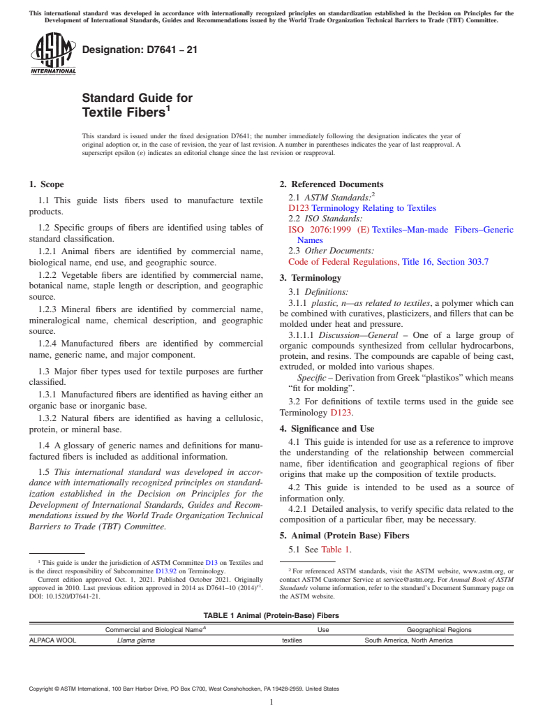ASTM D7641-21 - Standard Guide for  Textile Fibers