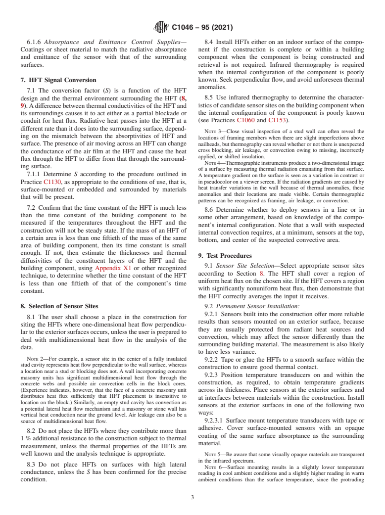 ASTM C1046-95(2021) - Standard Practice for  In-Situ Measurement of Heat Flux and Temperature on Building  Envelope Components