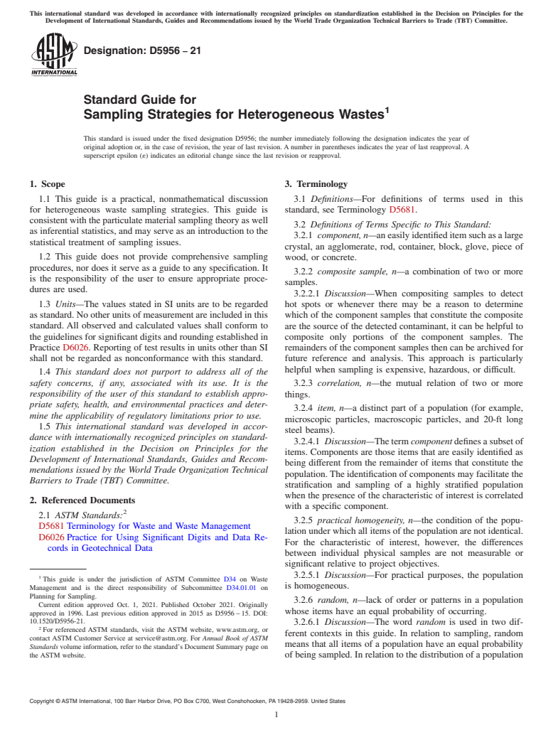ASTM D5956-21 - Standard Guide for Sampling Strategies for Heterogeneous Wastes