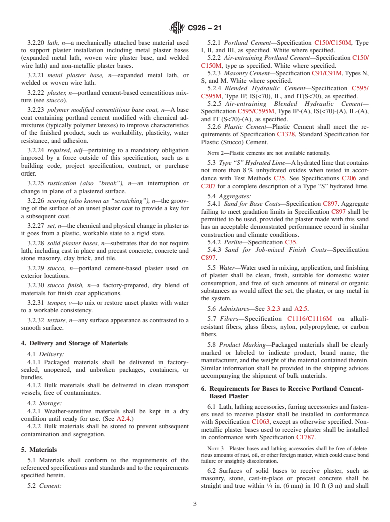 ASTM C926-21 - Standard Specification for  Application of Portland Cement-Based Plaster