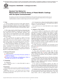 ASTM B636/B636M-15(2021) ASTM B636/B636M-15(2021) - Standard Test Method for Measurement of Internal Stress of Plated Metallic Coatings with the Spiral Contractometer - Page 1 preview