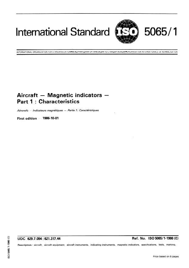 ISO 5065-1:1986 - Aircraft -- Magnetic indicators