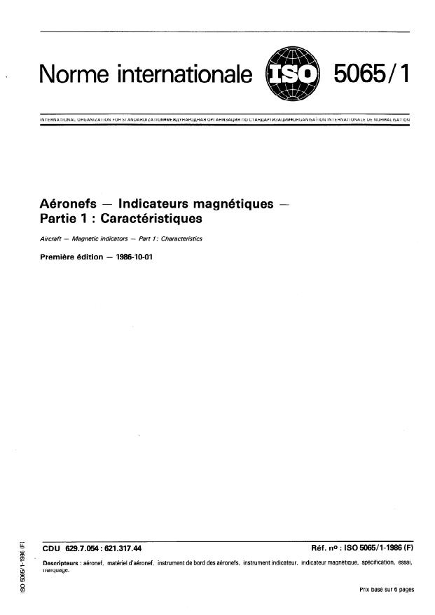 ISO 5065-1:1986 - Aéronefs -- Indicateurs magnétiques