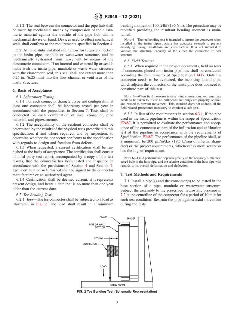 ASTM F2946-12(2021) - Standard Specification for PVC Hub and Elastomeric Seal (Gasket) Tee Connection for Joining  Plastic Pipe to Insitu Pipelines and Manholes