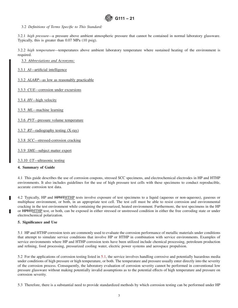 REDLINE ASTM G111-21 - Standard Guide for Corrosion Tests in High Temperature or High Pressure Environment,  or Both