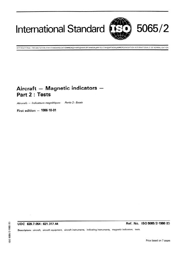 ISO 5065-2:1986 - Aircraft -- Magnetic indicators