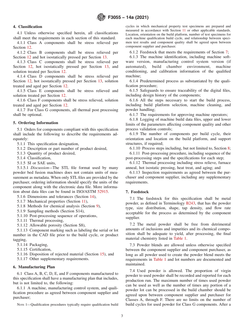 ASTM F3055-14a(2021) - Standard Specification for Additive Manufacturing Nickel Alloy (UNS N07718) with Powder  Bed Fusion