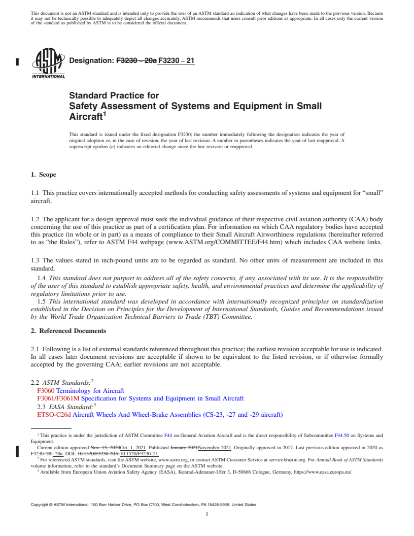 REDLINE ASTM F3230-21 - Standard Practice for Safety Assessment of Systems and Equipment in Small Aircraft