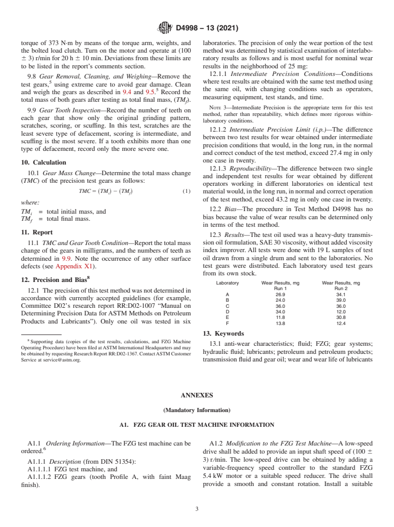 ASTM D4998-13(2021) - Standard Test Method for  Evaluating Wear Characteristics of Tractor Hydraulic Fluids