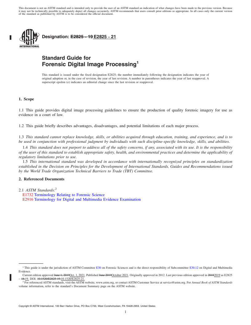 REDLINE ASTM E2825-21 - Standard Guide for  Forensic Digital Image Processing