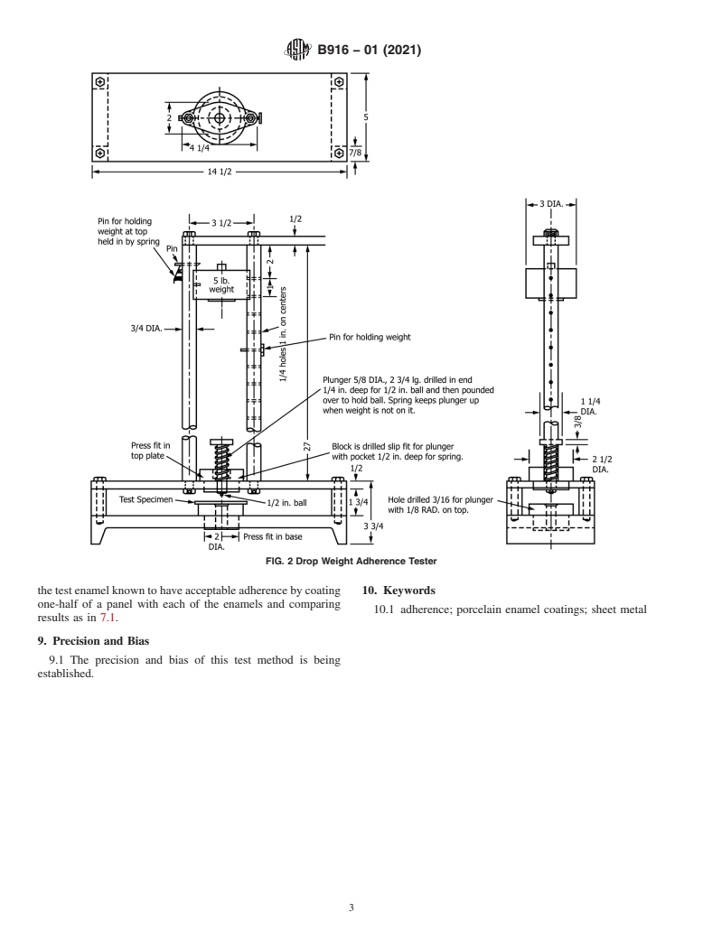 ASTM B916-01(2021) - Standard Test Method for Adherence of Porcelain Enamel Coatings to Sheet Metal