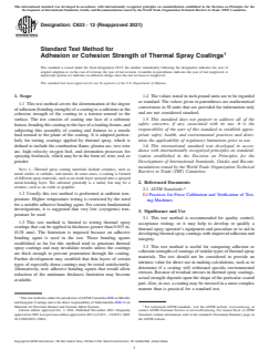 ASTM C633-13(2021) ASTM C633-13(2021) - Standard Test Method for Adhesion or Cohesion Strength of Thermal Spray Coatings - Page 1 preview